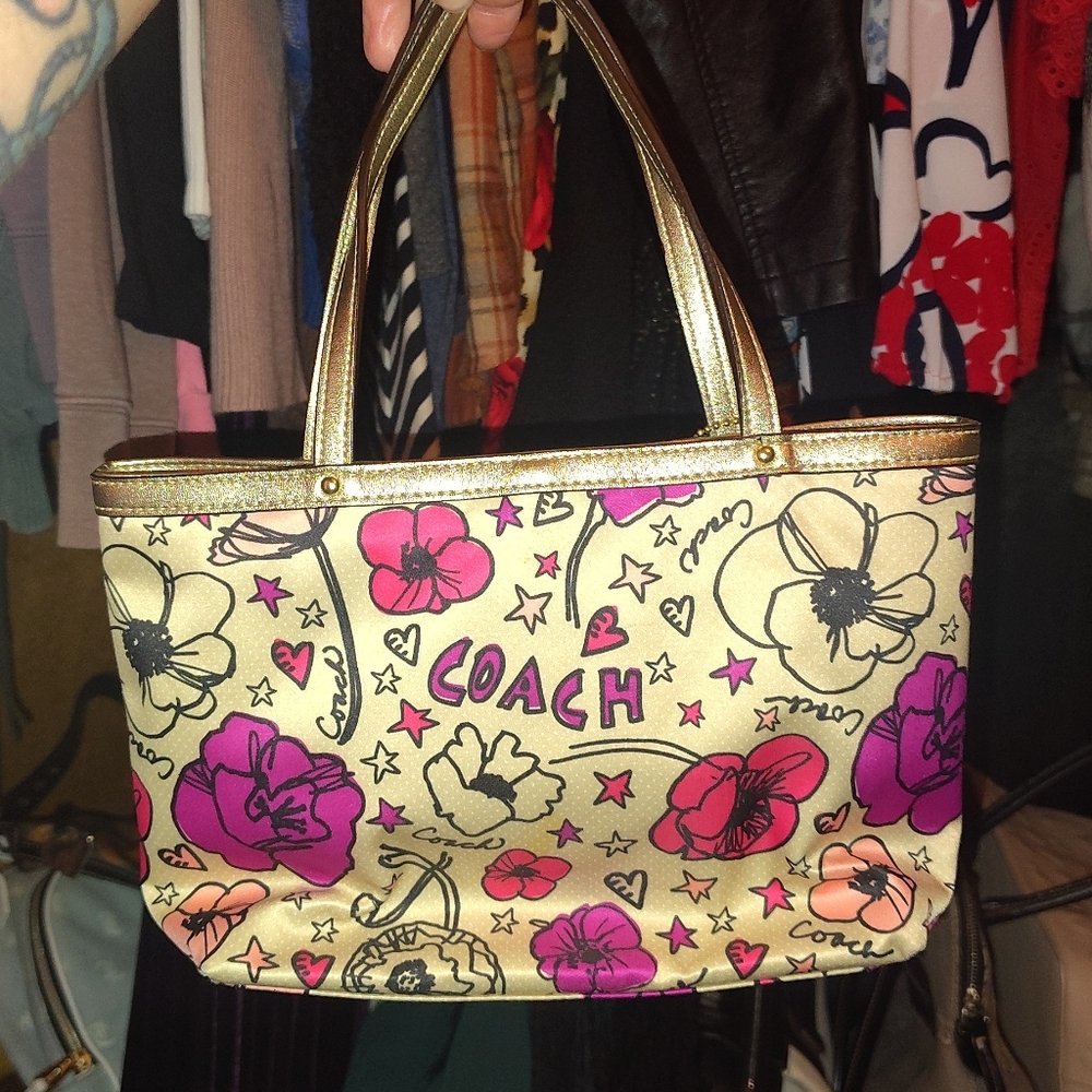 Coach Poppy Floral Tote Bag - Pink and Gold - Picture 2 of 5